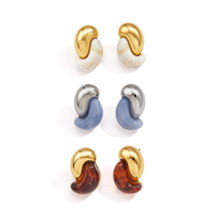 Anting-anting kancing resin amber bentuk S tidak beraturan, emas 18K anti karat, gaya vintage J&D Jewelry, tahan air, untuk wanita