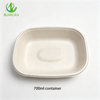 SUMKOKA Contenant alimentaire jetable en bagasse de canne à sucre 700 ml, compatible micro-ondes, biodégradable, boîte à lunch rectangulaire à emporter