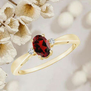 Bijoux pour femmes tendance et minimalistes en argent sterling 925 plaqué or 18 carats, pierre de naissance de janvier ovale en grenat, cluster, mariage, fiançailles - Product Image 3