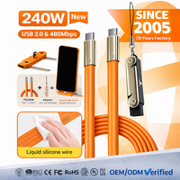 Câble de téléphone 2-en-1 Temu, best-seller, 240 W, charge rapide PD, câbles Type C avec support pliable pour tablette, ordinateur portable, ordinateur de bureau, câble de données