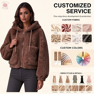 Nueva Chaqueta Corta con Capucha y Cierre de Cremallera para Mujer, Estilo Casual, Corte Holgado, para el Día a Día, Abrigo Cálido con Frente Abierto para Invierno - Product Image 1
