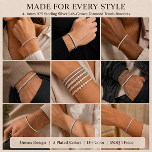 Gelang Tenis Berlian Buatan Laboratorium Perak Sterling 925 Potongan Bulat 4 Prong 2mm 3mm 4mm 5mm 6mm untuk Pria dan Wanita - Product Image 3