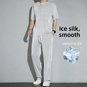 <span class=keywords><strong>Pantaloni</strong></span> <span class=keywords><strong>Lunghi</strong></span> Estivi da Uomo Casual alla Moda a Gamba Dritta Sportivi Vestibilità Ampia Tinta Unita con Top a Maniche Corte Leggeri Versatili - Product Image 1