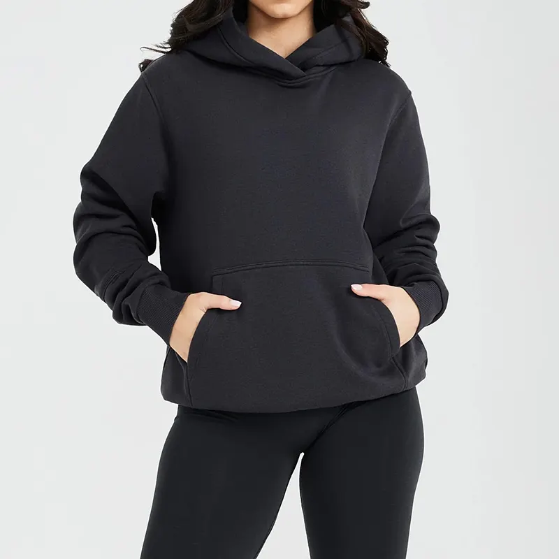 Street Style Custom Logo Cotton Fleece Heavyweight Pullover Womens Oversized Blank Plain Sweatshirt Lounge Hoodie with Pockets