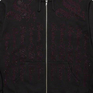 Red Rhinestone <b>Black</b> <b>Hoodie</b> Crystal Sweatshirt Loose Fit Streetwear <b>Zipper</b> for Men Custom Logo - Product Image 3