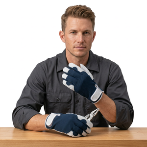 Gants de travail antidérapants en cuir PU JNA GROUP avec poignet élastique, bleu et blanc, usage général, sécurité, épaisseur 4 mil, 10 pouces, sans latex - Product Image 5