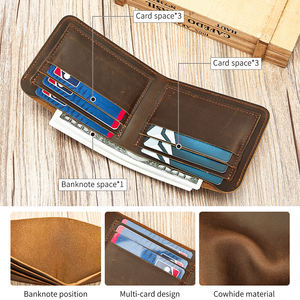 Cartera corta plegable de cuero Crazy Horse de diseñador, tarjetero, Cartera de cuero genuino para hombre - Product Image 4