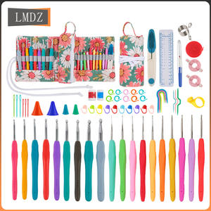 Herramientas de tejer DIY hechas a mano para <span class=keywords><strong>Amazon</strong></span>, ganchos de <span class=keywords><strong>ganchillo</strong></span> de aluminio transfronterizos, mango de goma, juego completo de bolsas de rollo, hilo al por mayor - Product Image 1