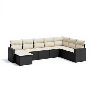 ชุดโซฟาหวายสีดำสำหรับสวน 6 ที่นั่ง เฟอร์นิเจอร์กลางแจ้ง ทนทานต่อสภาพอากาศ ดีไซน์ร่วมสมัย - Product Image 1