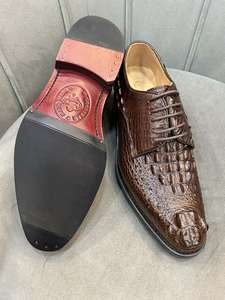 Zapatos clásicos de hombre con cordones, 100% cuero de cocodrilo, lujosos, hechos a mano, de diseñador, a la moda, para boda, con punta. - Product Image 5