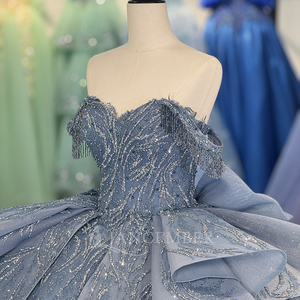 Robe de bal personnalisée à épaules dénudées et à volants, robe de bal pour <span class=keywords><strong>15</strong></span> ans, robe de bal pour 16 ans, robe de Quinceañera bleue, Dy6859 - Product Image 3