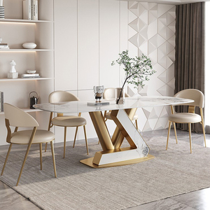 Đồ Nội Thất Nhà Bàn Ăn Đặt Bàn Ăn Và Ghế 8 Chỗ Ngồi Trắng Thiêu Kết Đá Hình Chữ Nhật Bàn Ăn Đặt - Product Image 5