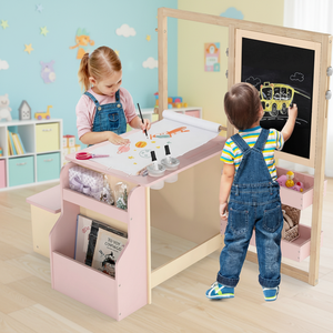 <span class=keywords><strong>Pizarra</strong></span> de Doble Cara Pine Easel para Niños, Centro de Arte, Rollo de Papel para Dibujar, Manualidades, Escritura, Juego de Actividades para Niños Pequeños - Product Image 1