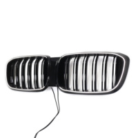 Calandre de voiture ABS noir brillant Double ligne Grille de pare-chocs avant avec lumière LED pour Bmw X3 G01 2018-2021