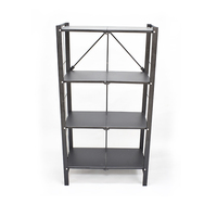Étagère multifonctionnelle noire à 4 couches Installation facile Étagère pliante au sol Étagère de rangement domestique Pot Four Étagère de rangement pour micro-ondes