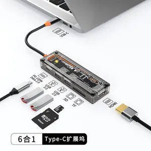 محور منفذ يو إس بي-سي 6 في 1 من النوع-C إلى USB3.0 USB2.0 HD-MI USB-C PD3.0 Data2.0 محور SD TF محطة توصيل لجهاز ماك بوك