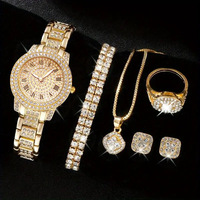 Cadeau de Saint Valentin 6PCS Set Femmes Luxe Mode Quartz Montre Collier Bijoux Set Montres-Bracelets Robe Horloge Set Montre Femme