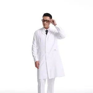 Casaco de laboratório branco sarja 100% algodão, vestido de médico para homens, uniforme de médico em hospital, uniforme de dentista, feito na china