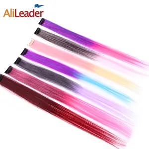 AliLeader Wholesale 20" Synthetic Clip-in One Piece Silky Straight Cheap Clip In Hair Extension Rainbow Colorful Hair Pieces