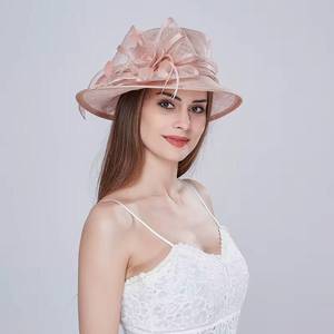 Chapeaux en organza et sinamay élégants pour femmes, couleur personnalisée, motif floral estival, pour mariage à l'église, fête en plein air, carnaval - Grande vente MS - Product Image 3