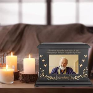 Wooden Cremation Urn With Photo Frame Rectangle Solid Wood In Loving <b>Memory</b> Sympathy Memorial <b>Box</b> For Adults - Product Image 5