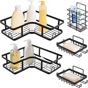 Estante de Esquina de Hierro Multifuncional de Doble Nivel, Adhesivo para Perforar, Montado en la Pared, Organizador Triangular para Baño - Product Image 1