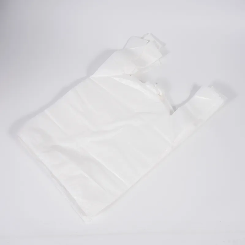 Tas plastik kaus belanja Supermarket tas pegangan rompi bergaris warna pabrikan Tiongkok