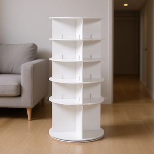 ชั้นวางรองเท้าหมุนได้ 5 ชั้น สีขาว ชั้นวางเก็บของแบบตั้งพื้น ดีไซน์ทันสมัยเรียบง่าย เหมาะสำหรับห้องนั่งเล่น - Product Image 2