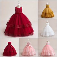 Robe de bal maxi courte blanche florale sans manches pour filles, robe de cérémonie d'été pour enfants, robe élégante à traîne fleurie