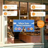 Pantalla LCD Comercial Semi Exterior de 3000 Nits para Publicidad en Ventanas, Antideslumbrante, con Software Inteligente de Gestión de Contenido