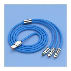 热销硅胶6A 120w快速充电usb c电缆，彩色硅胶3合1 c型数据充电器电缆，适用于iphone