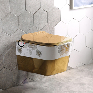 WC suspendu mural monobloc doré pour toilettes sanitaires - Product Image 1