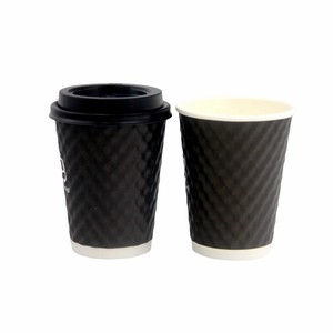 Coffee Paper Cup Customized Black Printing 4oz 6.5oz 8oz 10oz 12oz 16oz 20oz Disposable Double Wall Coffee Paper Cup With Lid