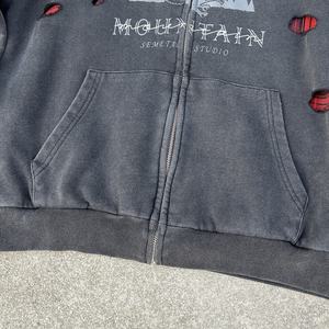 เสื้อฮู้ดดี้พิมพ์ลายตารางหมากรุกแบบหนาพิเศษ ทรงหลวม ไหล่ตก ซิปแบบรูดขึ้น-ลง ลุคทำเก่า ล้างสีแบบแอซิด ใส่ได้สองด้าน - Product Image 5