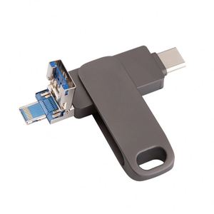 แฟลชไดรฟ์ USB 3.0 แบบหมุนได้ 4-in-1 รุ่น Cross-Border Pingguo 128GB วัสดุโลหะ รองรับ Android Type-C คอมพิวเตอร์ และโทรศัพท์มือถือ ยี่ห้อ Brand Ne - Product Image 1