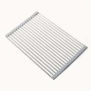 Égouttoir à vaisselle enroulable en acier inoxydable pour évier, tapis de séchage pliable et dessous de plat résistant à la chaleur, organisateur de comptoir de cuisine - Product Image 1