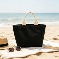 Tas Tote Kanvas Hitam Kecil dengan Logo Custom, Tas Tangan Katun Reusable, Hadiah Promosi, Tas Makan Siang, Pegangan, Pantai, Ukuran Dapat Disesuaikan