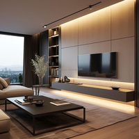 Meuble TV mural en bois massif personnalisable - Ensemble de rangement modulaire grande capacité, luxe moderne, éclairage LED en option pour salon