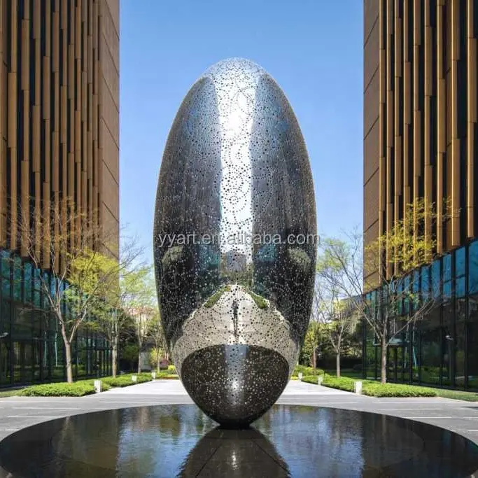 Escultura de esfera ovalada de acero inoxidable para decoración de jardín, espejo moderno para exteriores, gran oferta, 2022