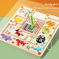 Laberinto de Dinosaurios Magnético para Niños con Bolígrafo de Control, Juego de Laberinto de Perlas Magnéticas, Juguete Educativo para Entrenamiento de Concentración