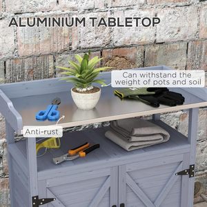 Mesa de Jardín de Madera para Exteriores, Estación de Trabajo para Jardín, Gabinete de Almacenamiento con Superficie de Aluminio y Ruedas de Goma para Patio Trasero - Product Image 3