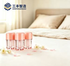 Flacon de brillant à lèvres rose bonbon rond de 4 ml, tube à lèvres en gros avec petit pinceau plat - Product Image 4