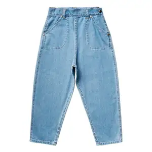 Özel etiket çocuk Baggy kot pantolon rahat açık mavi geniş bacak kot çocuklar kızlar için