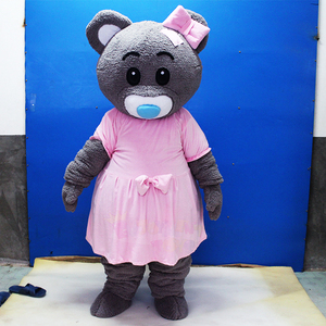 Costume de mascotte d'ours gris personnalisé, taille XL, robe rose, nœud, tenue de personnage de dessin animé, carnaval, fête commerciale, événement de la Saint-Valentin, marque - Product Image 1
