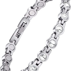 Unisex Magnetic Rhinestone <b>Bracelet</b> Zinc Alloy Bezel Setting Gift Jewelry Round Design Detachable <b>Bangle</b> Fashion Accessory - Product Image 1