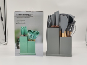 19 Pcs Đồ Dùng Nhà Bếp Thiết Lập Nhà Bếp Tiện Ích Cắt Hội Đồng Quản Trị Lưu Trữ Xô Tay Cầm Bằng Gỗ Silicone Đồ Dùng Thiết Lập - Product Image 6