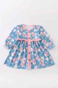 Robes d'automne pour filles, imprimées de fleurs, nouveau style, vêtements pour enfants à la mode, nœud papillon, robe douce à manches longues pour bébé fille - Product Image 3