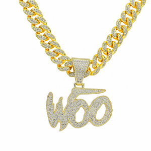 Proveedor Verificado OEM, Collar de Cadena Cubana con Colgante Grande con Iniciales, Chapado en Oro/Plata, Joyería Hip Hop - Product Image 6