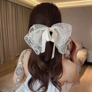Korean-style polka dot <b>bow</b> hair <b>clip</b>, elegant mesh spring <b>clip</b> for the back of the head, a versatile ponytail hair accessory. - Product Image 2