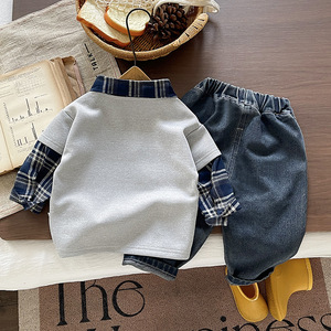 Conjunto de <span class=keywords><strong>2</strong></span> Piezas para Niños de <span class=keywords><strong>1</strong></span> a 5 Años, Pantalones de Mezclilla Casuales de Algodón con Solapa a Cuadros para Primavera/Otoño, Modelo 2026 - Product Image 3